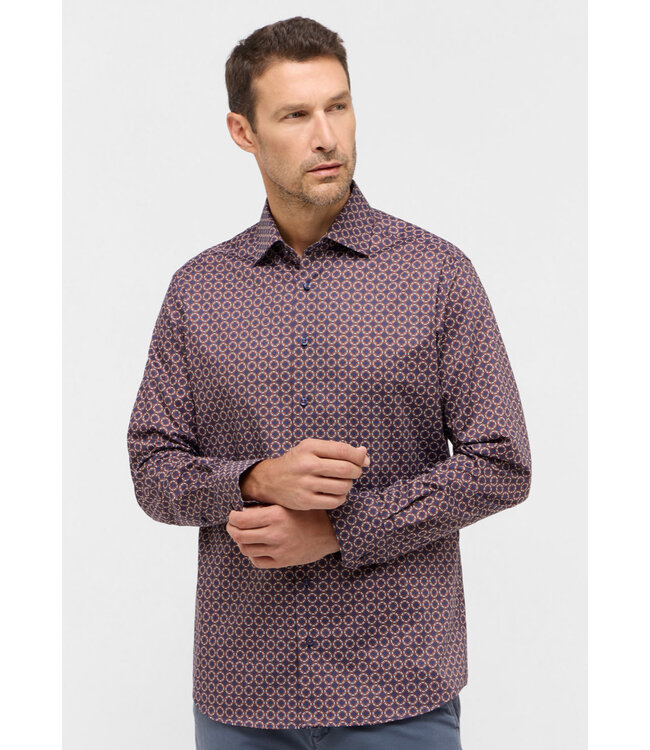Slim Fit Navy Brown Pattern Shirt