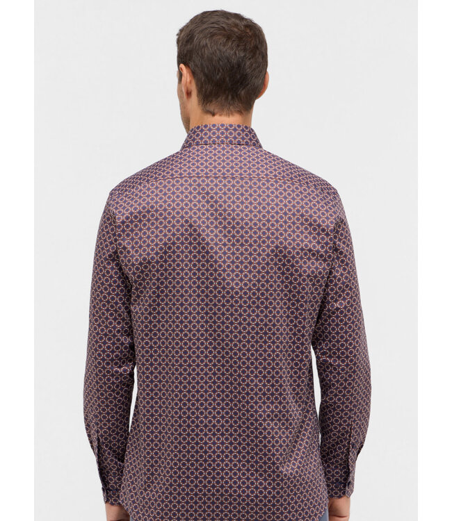 Slim Fit Navy Brown Pattern Shirt