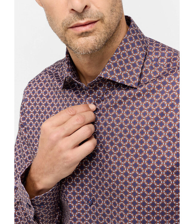 Slim Fit Navy Brown Pattern Shirt