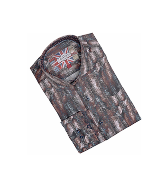 7 DOWNIE Modern Fit Brown Blue Pattern Shirt