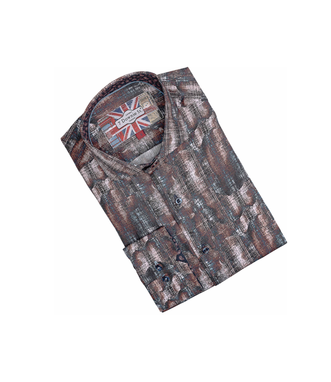 Modern Fit Brown Blue Pattern Shirt