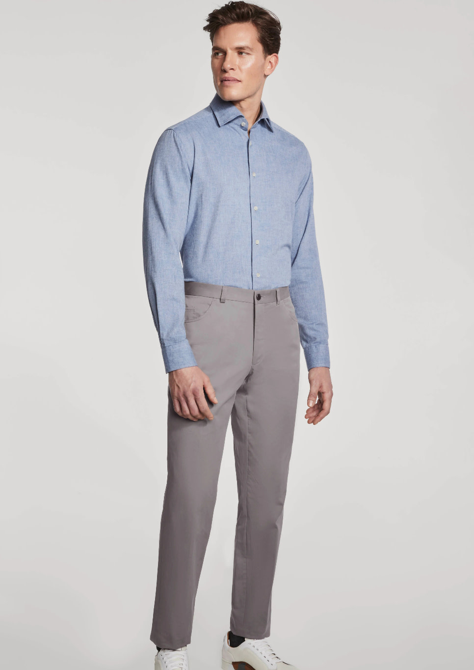 Modern Fit Blue Stanton Herringbone Shirt - Benjamin's Menswear