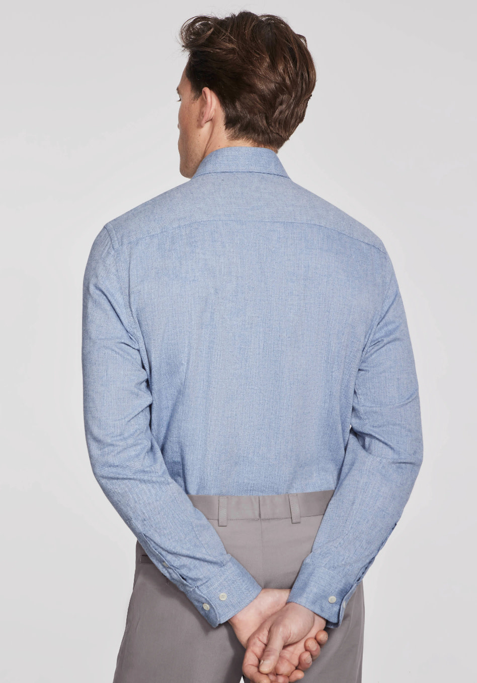 Modern Fit Blue Stanton Herringbone Shirt - Benjamin's Menswear