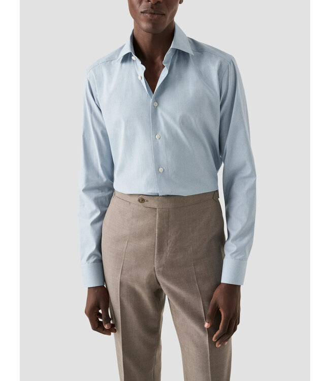 Slim Fit Teal Twill Fine Check Shirt