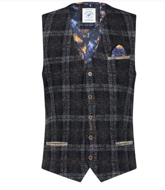 A FISH NAMED FRED Slim Fit Brown Navy Plaid Vest
