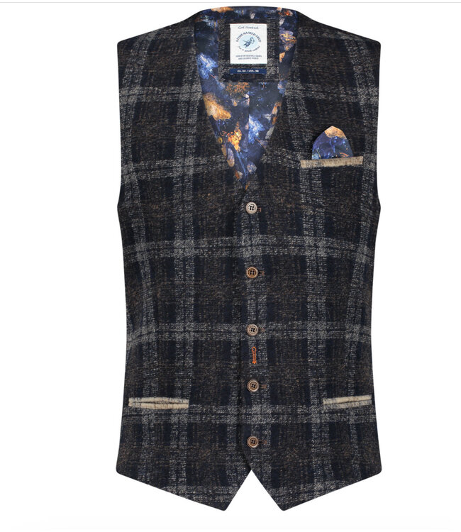 Slim Fit Brown Navy Plaid Vest
