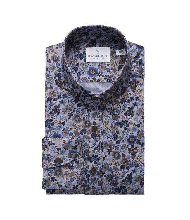 Modern Fit Denim Floral Shirt