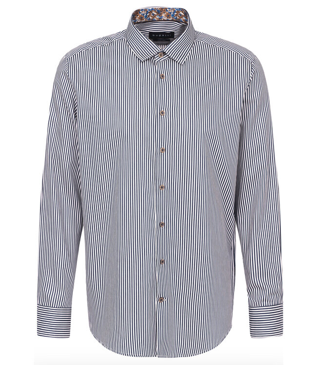 Modern Fit White Navy Stripe Shirt