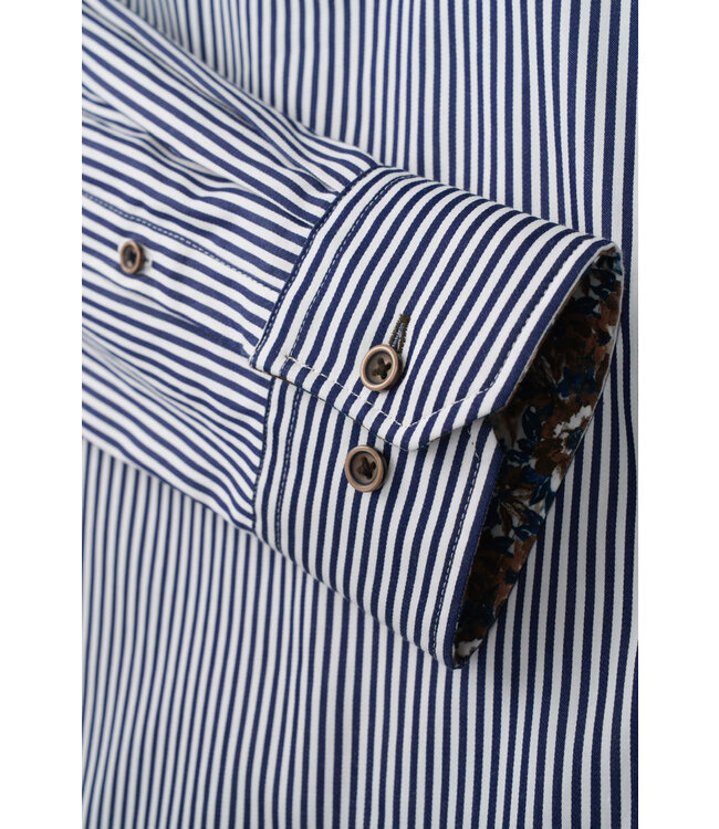 Modern Fit White Navy Stripe Shirt
