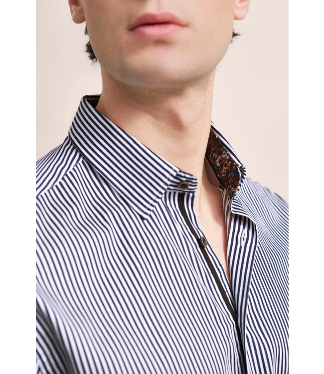 Modern Fit White Navy Stripe Shirt