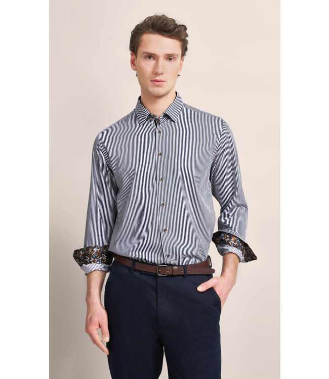 Modern Fit White Navy Stripe Shirt