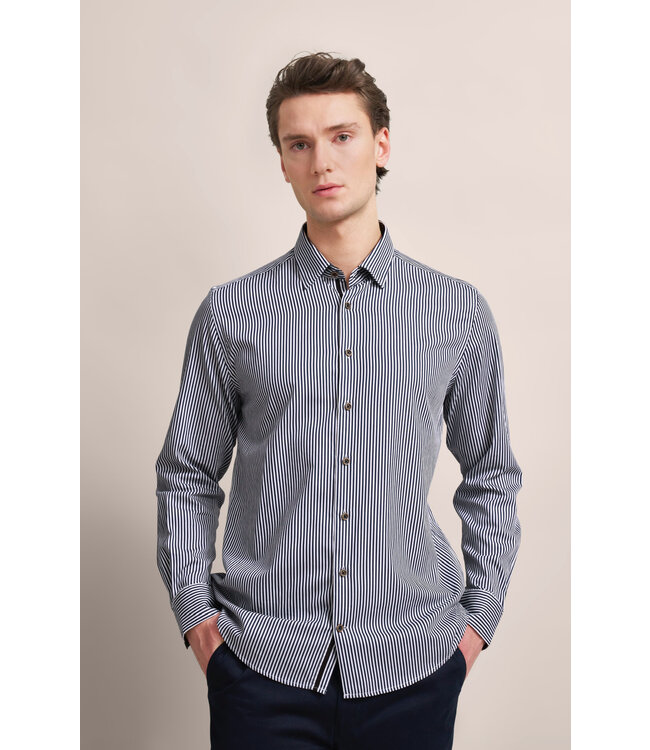 Modern Fit White Navy Stripe Shirt