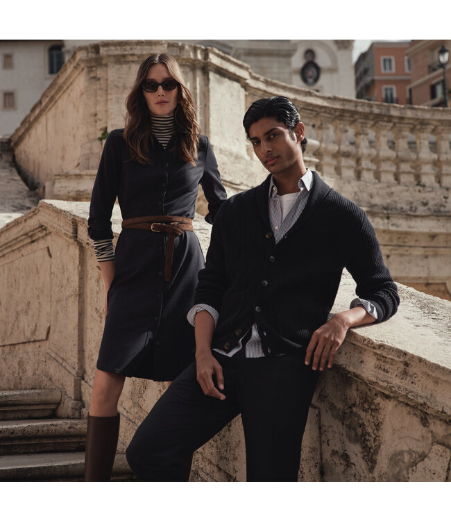 Modern Fit White Navy Stripe Shirt