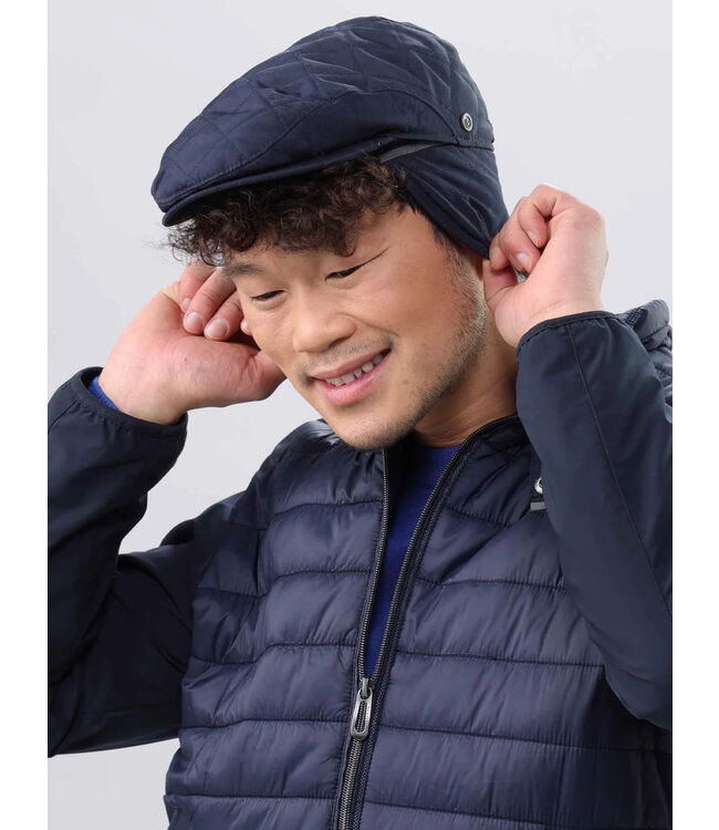 Navy Quilted Baker Flat Cap