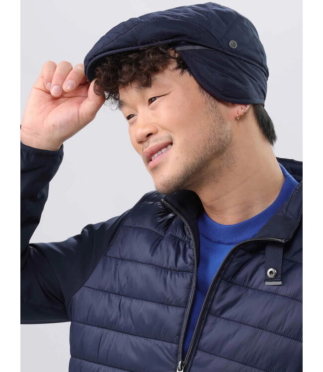 Navy Quilted Baker Flat Cap