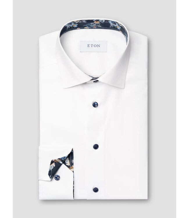 Slim Fit White Dobby Shirt with Navy Trim