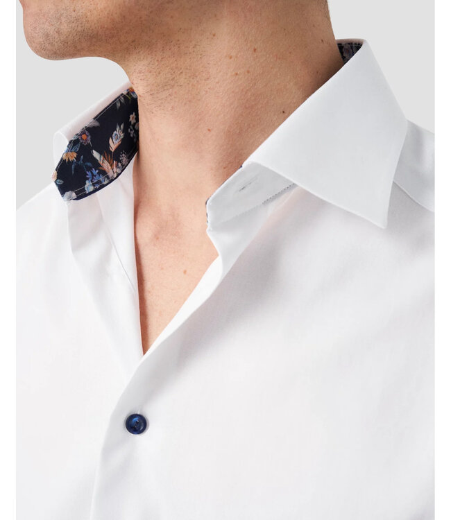 Slim Fit White Dobby Shirt with Navy Trim
