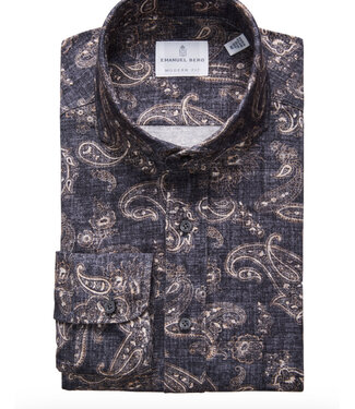 EMANUEL BERG Modern Fit Charcoal Paisley Shirt