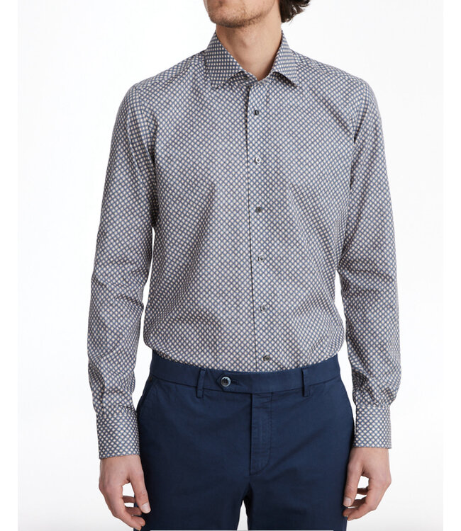 Modern Fit Brown Blue Print Shirt