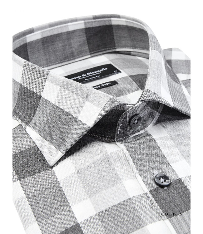 Modern Fit Grey Plaid Shirt