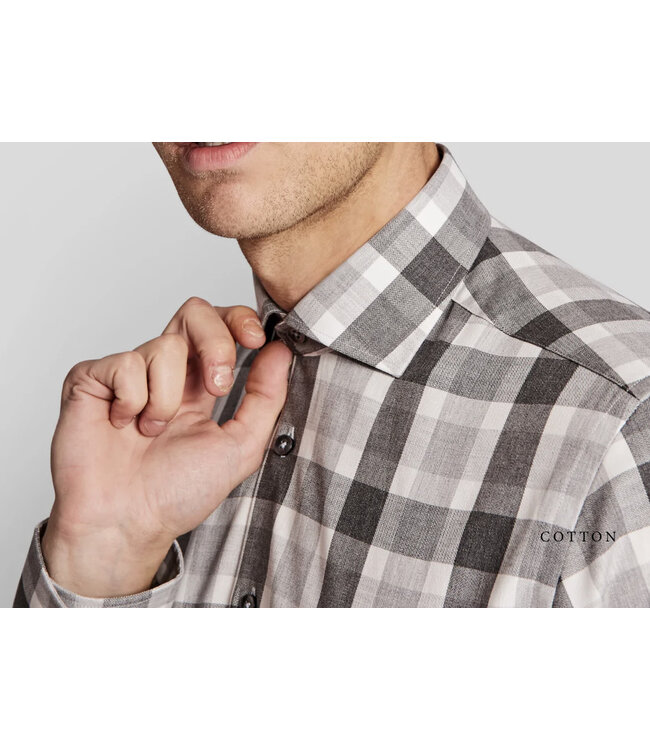 Modern Fit Grey Plaid Shirt