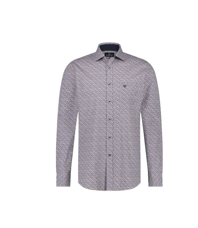 Modern Fit Tan Blue Pattern  Shirt