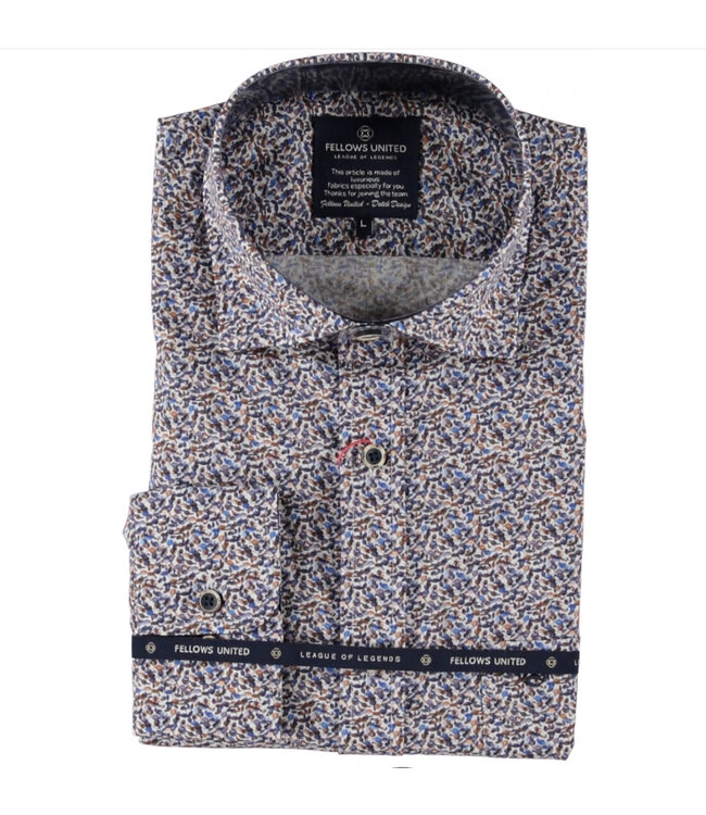 Modern Fit Tan Blue Pattern  Shirt