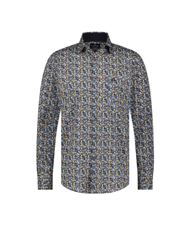 Modern Fit Tan Navy Pattern  Shirt