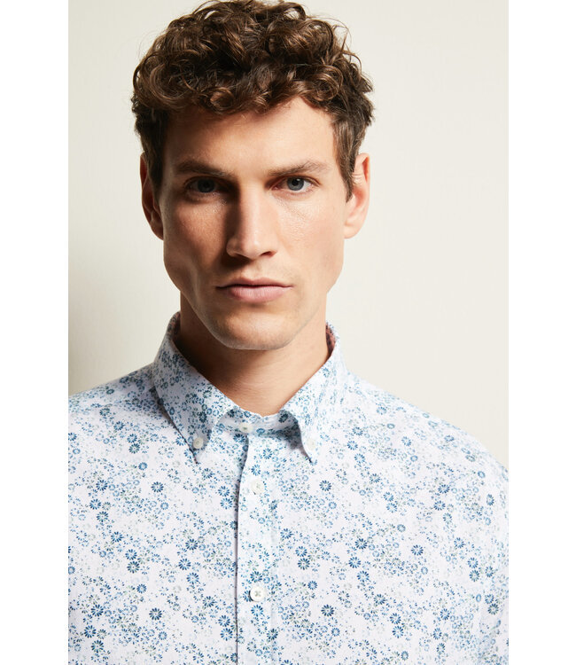 Modern Fit Navy Green Floral Shirt