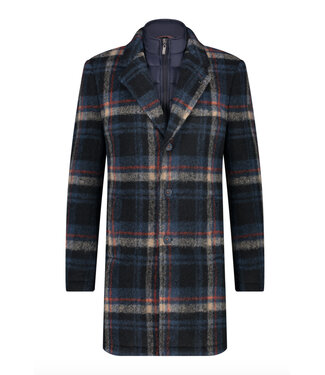 A FISH NAMED FRED Navy Orange Check Overcoat
