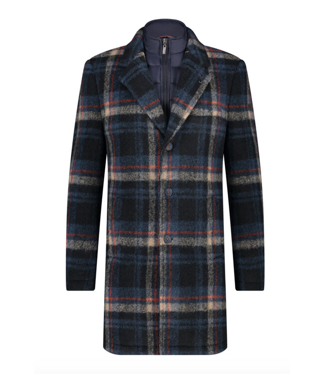 Navy Orange Check Overcoat
