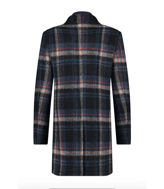 Navy Orange Check Overcoat