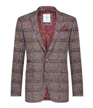 A FISH NAMED FRED Slim Fit Brown Burgundy Check Sport Coat