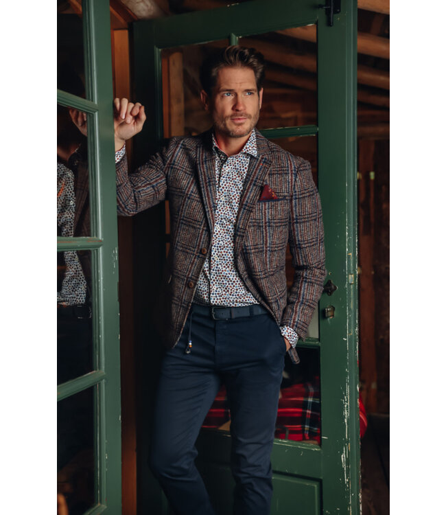 Slim Fit Brown Burgundy Check Sport Coat