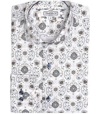 7 DOWNIE Modern Fit White Teal Paisley Shirt