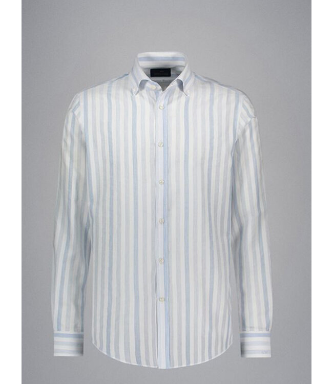 Modern Fit White Blue Multi Stripe Shirt