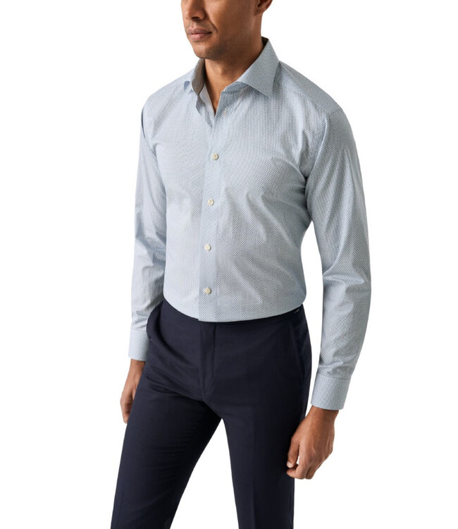 Slim Fit Blue Micro Print Twill Shirt
