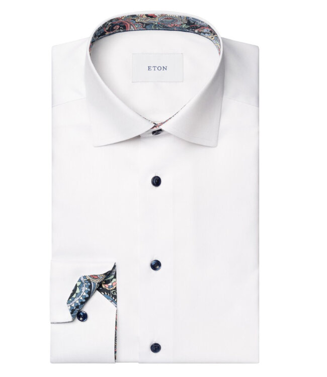 Slim Fit White Paisley Trim Shirt
