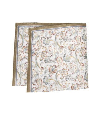 ETON Green Paisley Linen Pocket Square