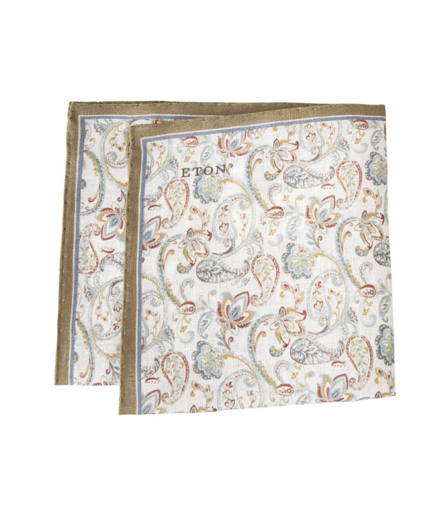 Green Paisley Linen Pocket Square