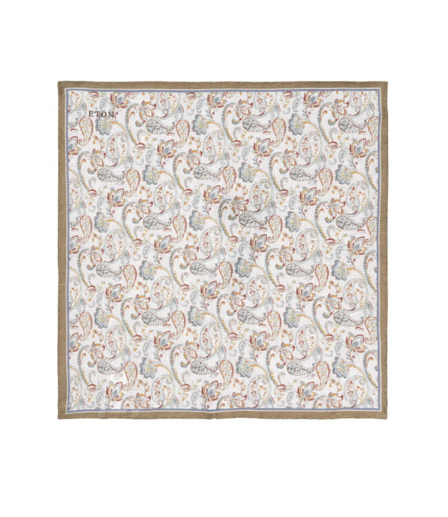 Green Paisley Linen Pocket Square