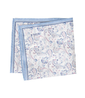 ETON Blue Paisley Linen Pocket Square