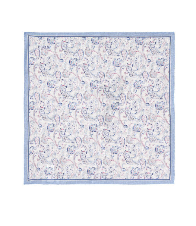 Blue Paisley Linen Pocket Square