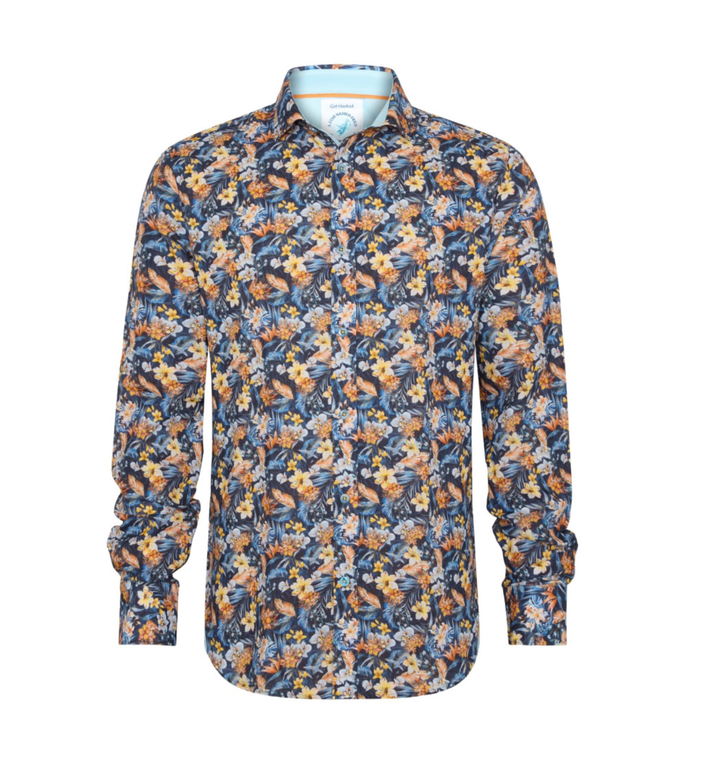 Arthur Russell Geometric Floral Print Shirt In Navy main image 0