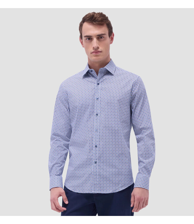 Modern Fit Navy Tan Print Shirt