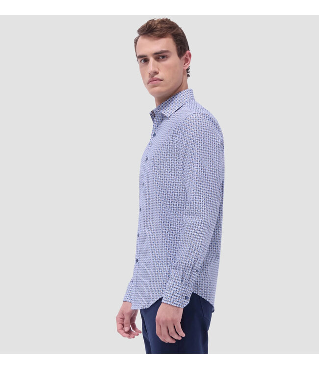 Modern Fit Navy Tan Print Shirt