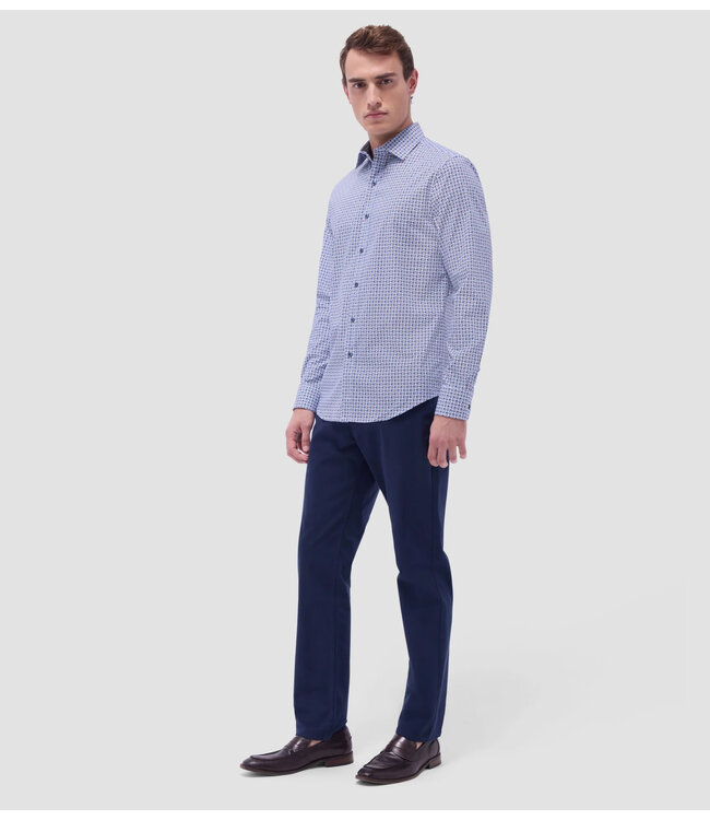Modern Fit Navy Tan Print Shirt