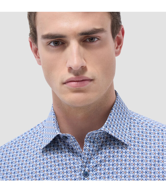 Modern Fit Navy Tan Print Shirt