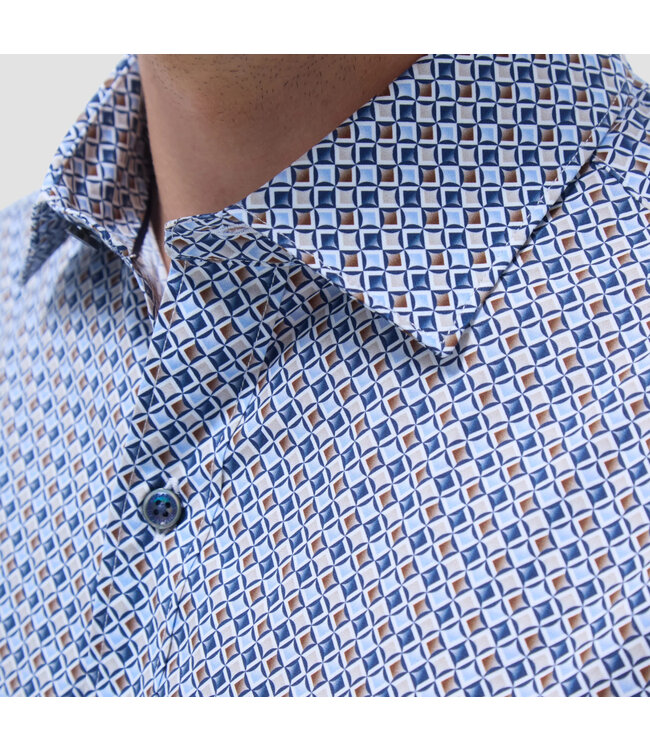 Modern Fit Navy Tan Print Shirt