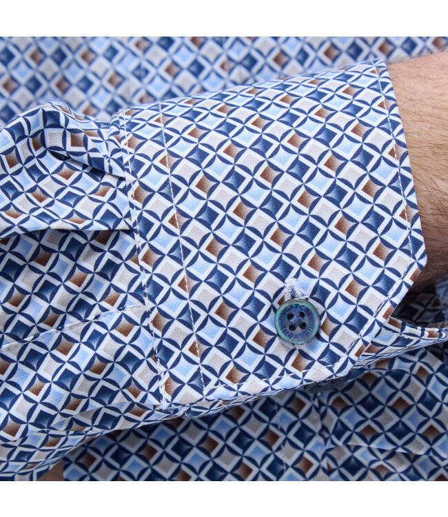 Modern Fit Navy Tan Print Shirt